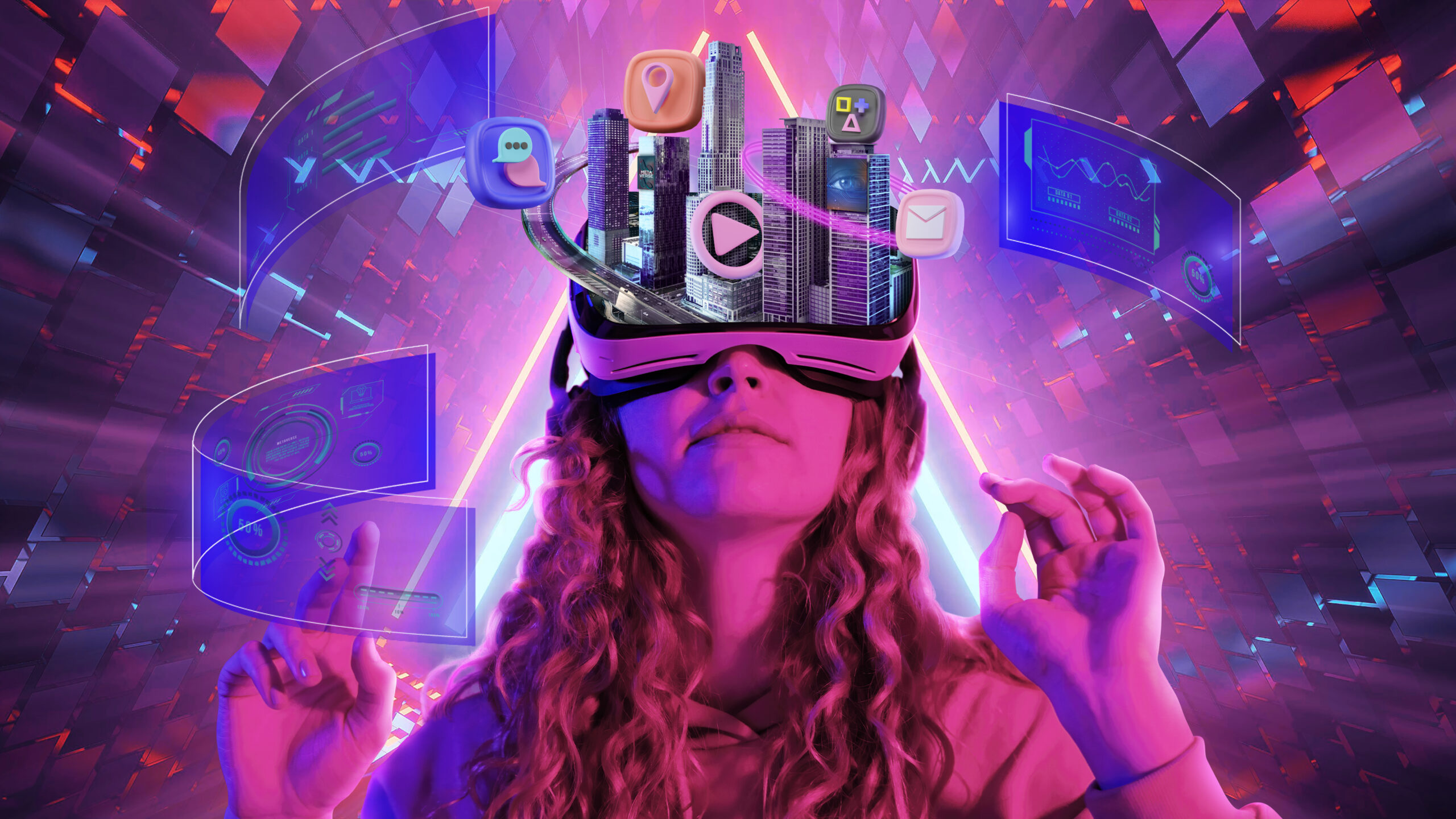 Resumo metaverse virtual reality concept colorido do futuro metaverso de  tecnologia digital conectado
